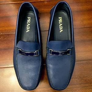 Prada Mens Saffiano Leather Baltic Blue Loafer 8.5